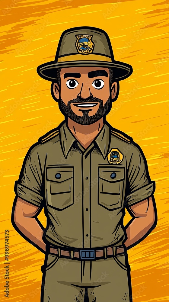 Fototapeta premium An adventurers park ranger stands confidently ready for exploration in khaki attire