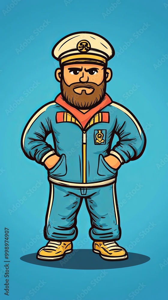 A bearded sailor in vibrant attire looks bold and ready for ocean adventures A bearded sailor in vibrant attire looks bold and ready for ocean adventures
