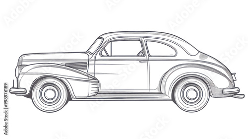 Classic american car profile drawing showing 1940s style