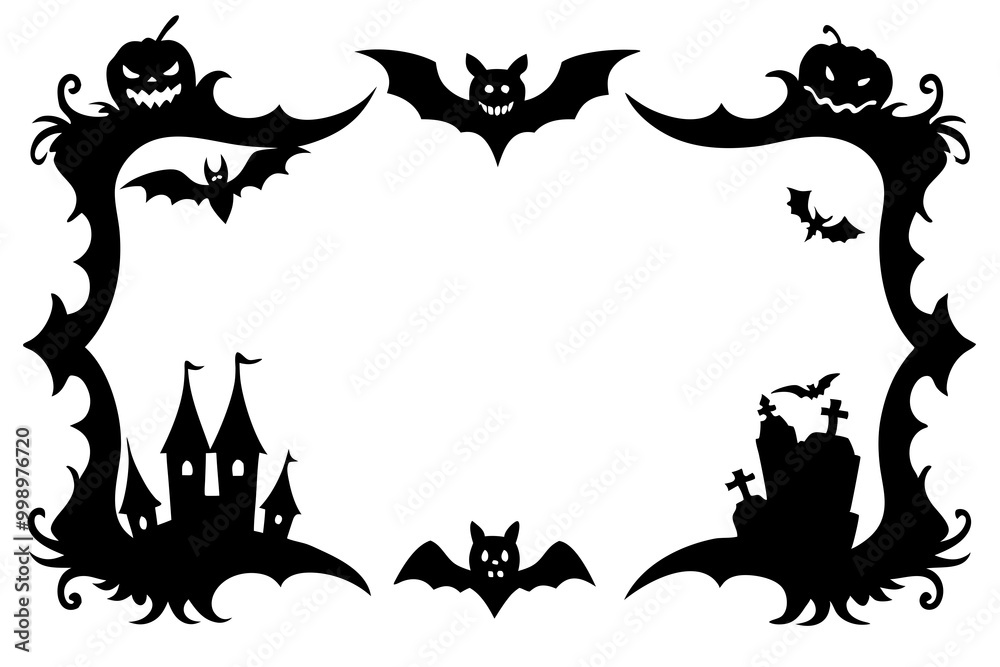 Set of scary frame border silhouette isolated on white backgrounf for Halloween day. Collection of halloween frame decoration vector illustration Set of scary frame border silhouette isolated on white backgrounf for Halloween day. Collection of halloween frame decoration vector illustration