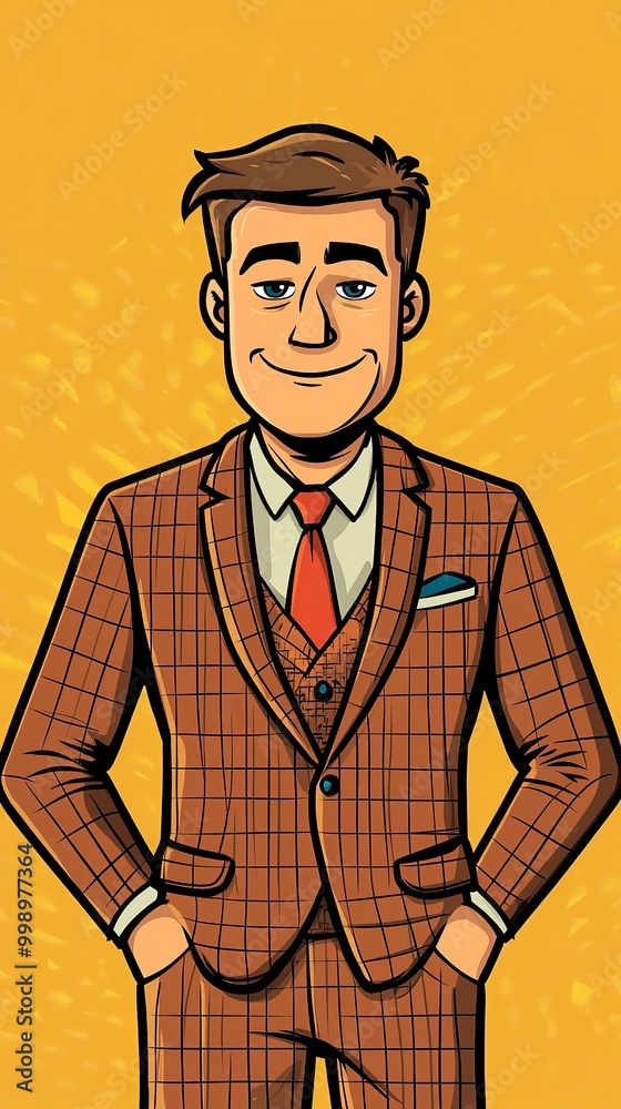A stylish gentleman confidently presents his three piece suit with charm and flair A stylish gentleman confidently presents his three piece suit with charm and flair