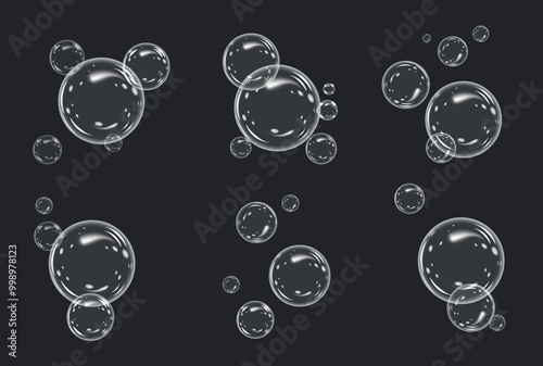Soap bubble icon.Realistic, transparent soap bubbles with glare. Soap foam effect. Vector illustration. 