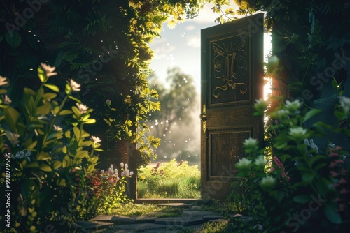 Fototapeta Naklejka Na Ścianę i Meble -  morning in the forest view from a door