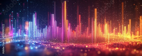 A vibrant digital visualization of sound waves in a colorful spectrum. photo