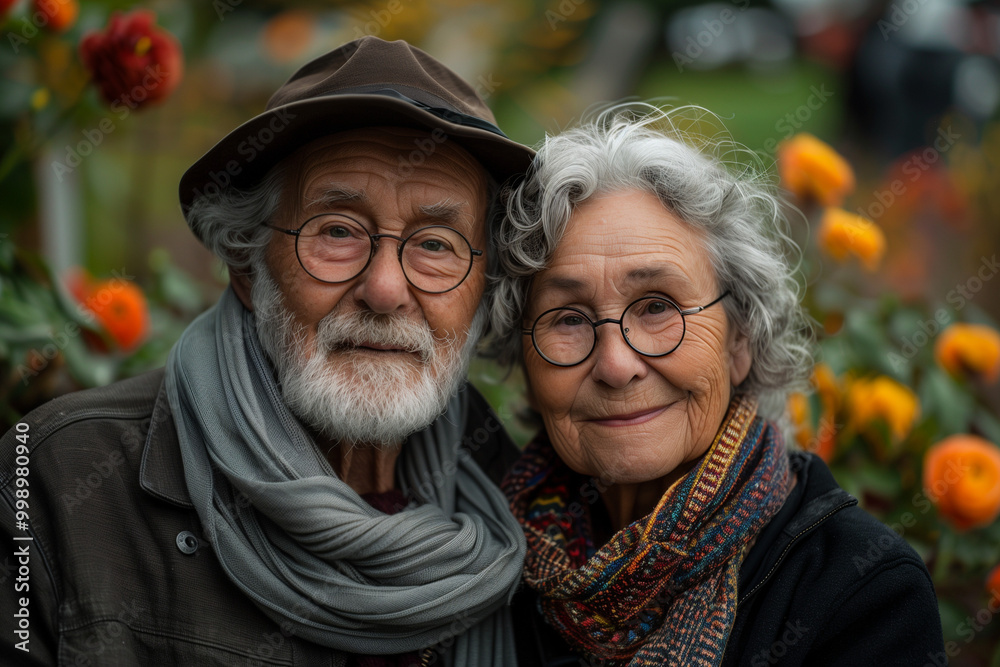 portrait of a senior couple standing together, happy, smiling, hugging. AI Generation portrait of a senior couple standing together, happy, smiling, hugging. AI Generation