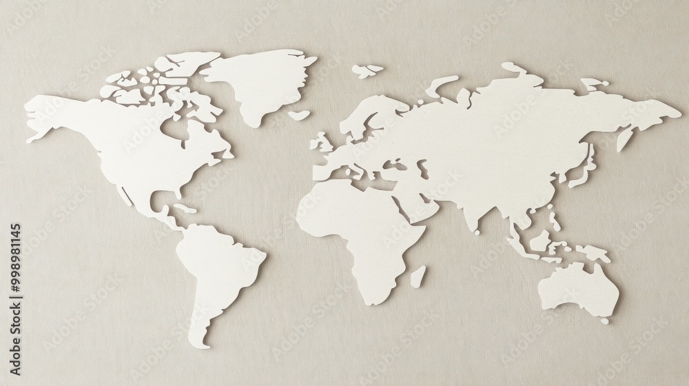 A white world map on a neutral backdrop enhances the aesthetic of the contemporary interior A white world map on a neutral backdrop enhances the aesthetic of the contemporary interior