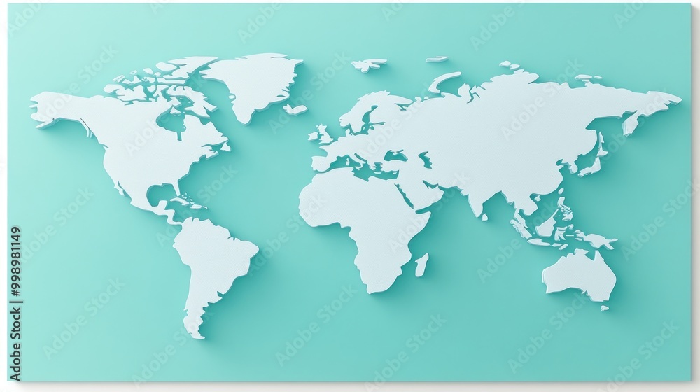A decorative world map in relief is showcased against a calming teal backdrop, ideal for enhancing learning spaces A decorative world map in relief is showcased against a calming teal backdrop, ideal for enhancing learning spaces