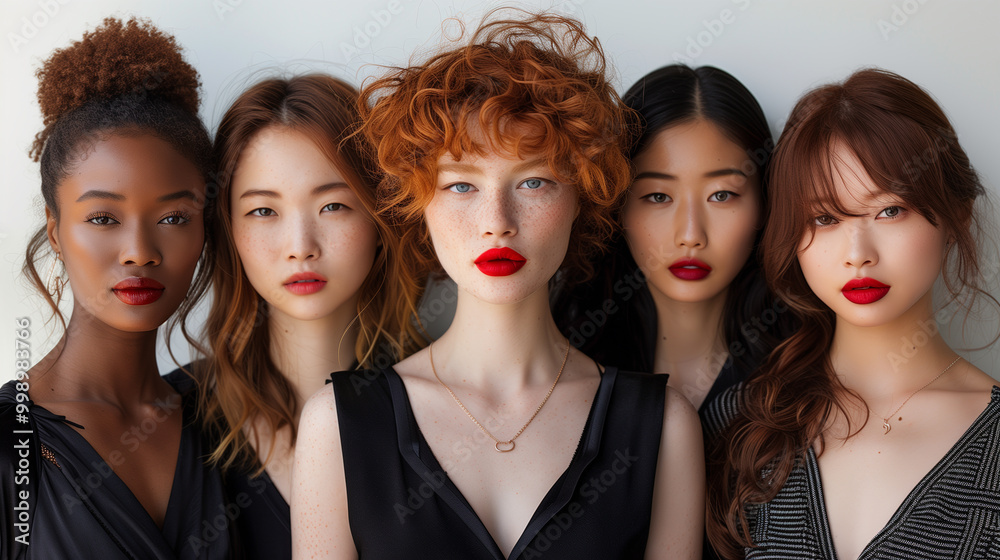 Fototapeta premium Portrait of a group of charming young women of different races