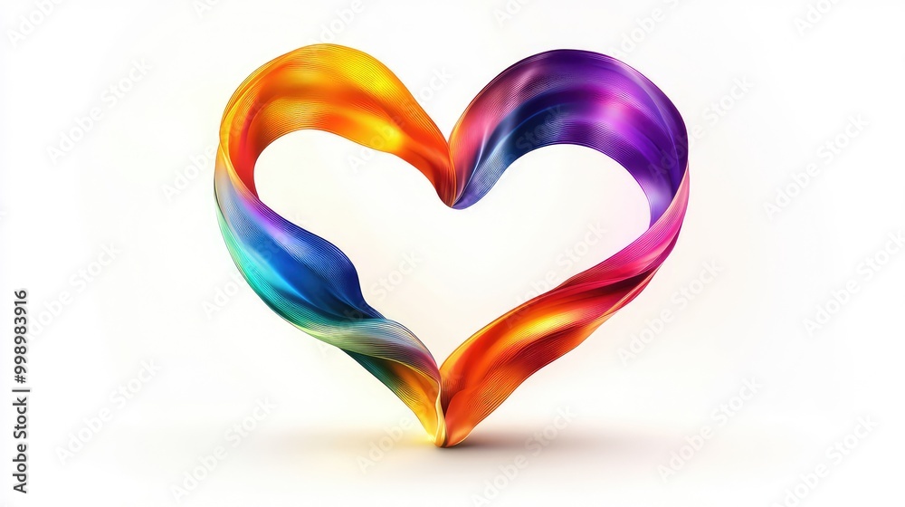 Colorful Ribbon Heart Shape on White Background: Love Concept Illustration for the LGBTQ+ Community Colorful Ribbon Heart Shape on White Background: Love Concept Illustration for the LGBTQ+ Community
