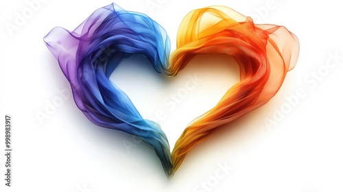  Colorful Ribbon Heart Shape on White Background: Love Concept Illustration for the LGBTQ+ Community