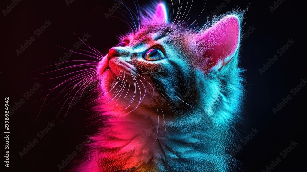 Abstract Wallpaper Featuring a Kitten on a Contrast Background in Vivid Colors - Modern and Artistic Design Abstract Wallpaper Featuring a Kitten on a Contrast Background in Vivid Colors - Modern and Artistic Design