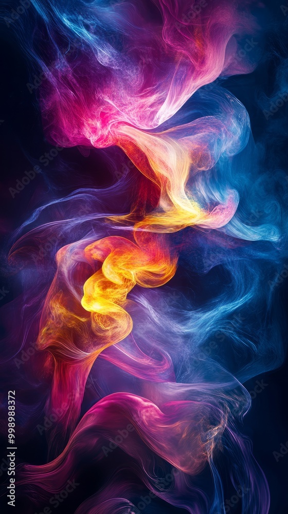 Fototapeta premium Abstract colorful smoke swirls on a black background.