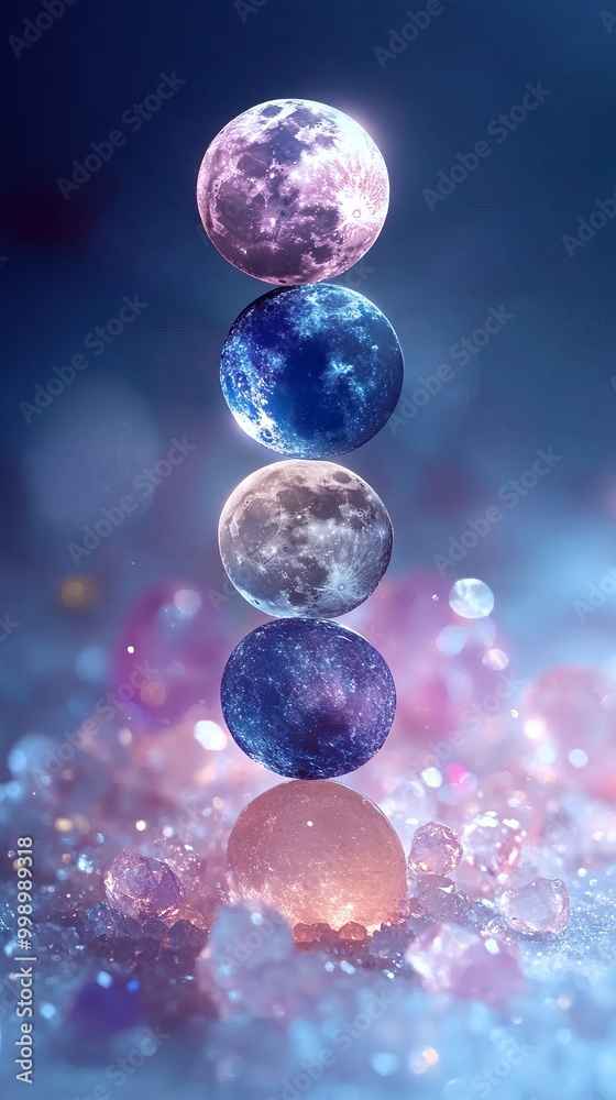 Naklejka premium Five moons are stacked on top of each other.