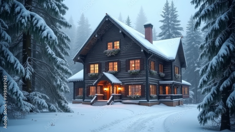 Generative AI, a large house with a lot of windows and lights on it in the snow covered forest with evergreen trees, cgstudio, a 3D render, photorealism
Generative AI, a large house with a lot of windows and lights on it in the snow covered forest with evergreen trees, cgstudio, a 3D render, photorealism