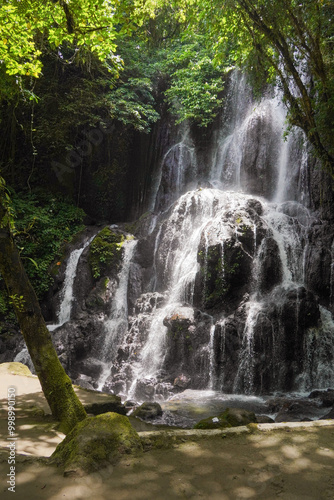 A photo taken from a waterfall at a local resort.