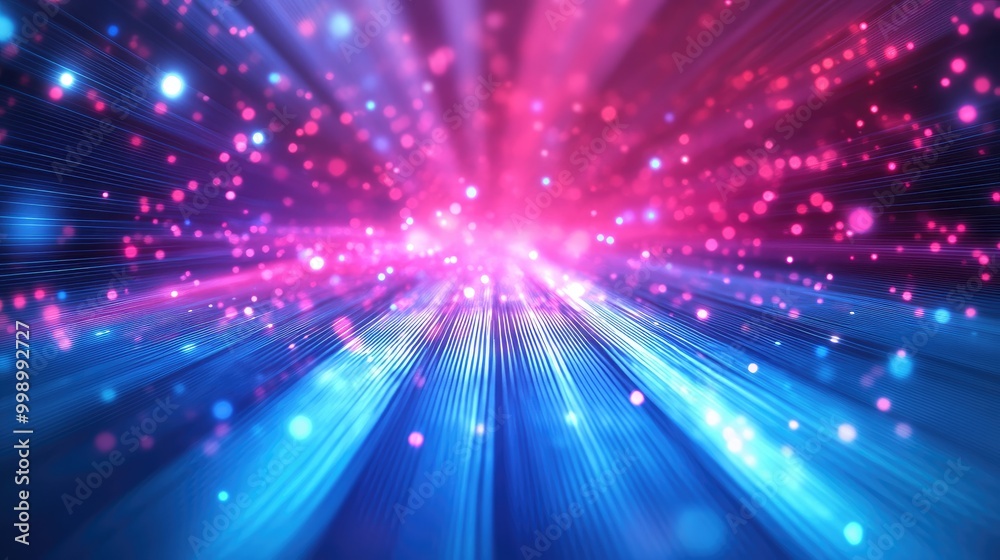 Abstract background with blue and pink light streaks and glowing particles. Abstract background with blue and pink light streaks and glowing particles.