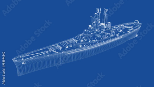 Canvas Print Blueprint of USS Navy Battleship