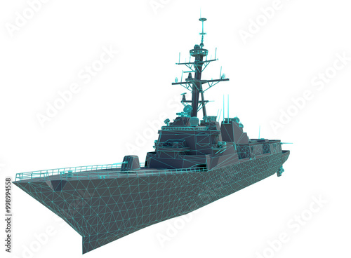3D Wireframe US Navy Aegis Destroyer