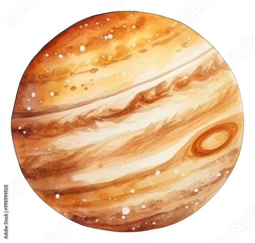 PNG Jupiter in Watercolor style astronomy planet space.