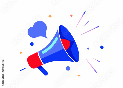 A vibrant illustration of a megaphone with a speech bubble, representing communication, announcement, and public message. The bold color scheme and dynamic design make it perfect for marketing.
