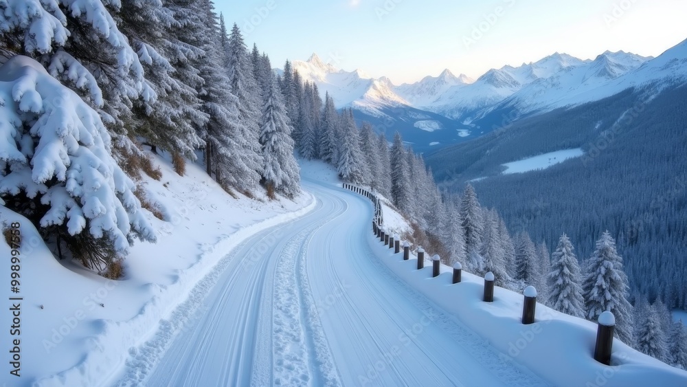 Generative AI, a road in the middle of a snowy mountain range with trees and snow covered mountains in the background and a train track running through the middle, winter, a matte painting, superflat
Generative AI, a road in the middle of a snowy mountain range with trees and snow covered mountains in the background and a train track running through the middle, winter, a matte painting, superflat
