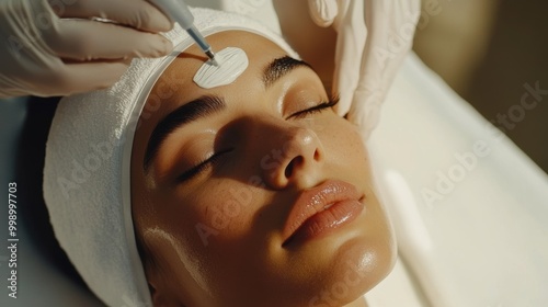 Woman receiving a facial mask treatment in a spa