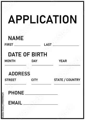 Empty application form file template for individual person