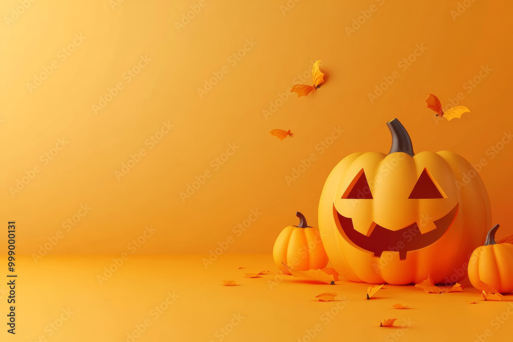 Halloween Pumpkin on Orange Background with Copyspace Halloween Pumpkin on Orange Background with Copyspace