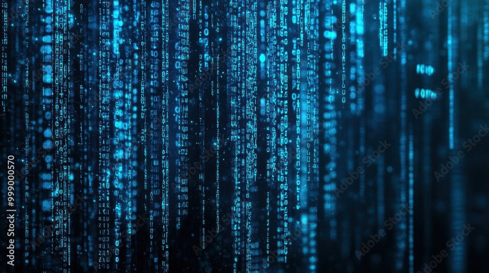 Blue digital data rain on dark background. Abstract technology concept. Blue digital data rain on dark background. Abstract technology concept.
