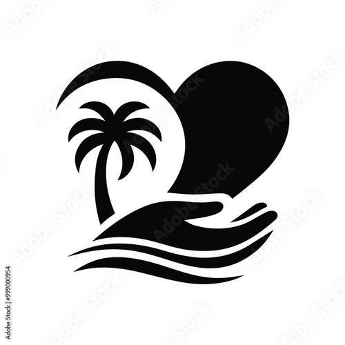 Palm of Love palm tree with love hand silhouette