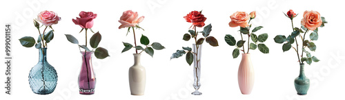 Pack of rose in a vase set against a transparent background photo