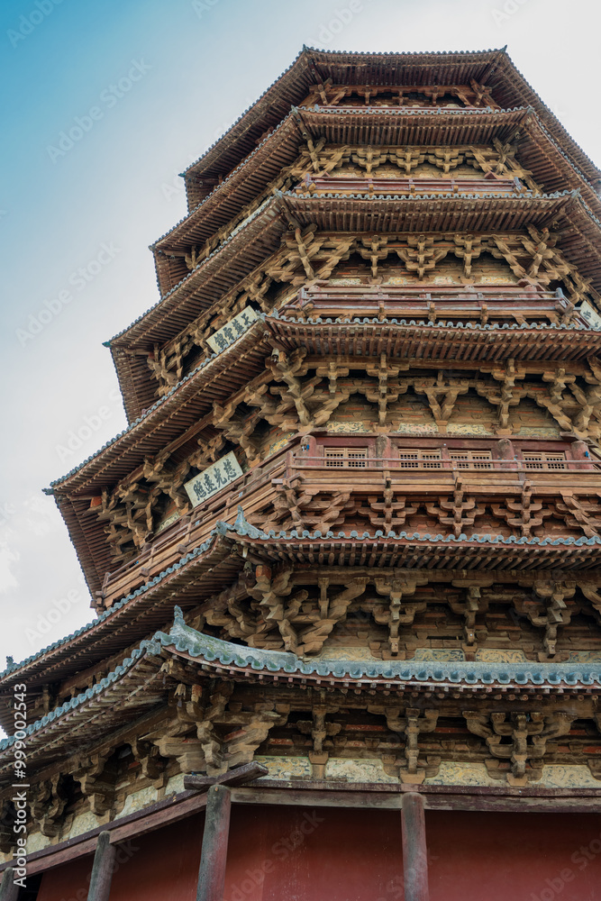 The Wooden Pagoda of Fogong Temple in Yingxian, Shanxi, China, was built nearly a thousand years ago. Towering into the clouds, it is majestic and spectacular. The Wooden Pagoda of Fogong Temple in Yingxian, Shanxi, China, was built nearly a thousand years ago. Towering into the clouds, it is majestic and spectacular.