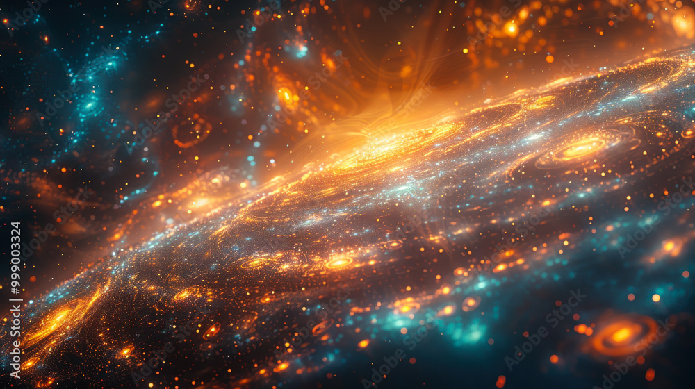 Vibrant cosmic galaxy with glowing stars and nebulae
