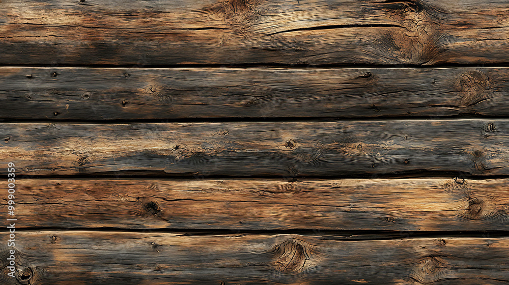 Obraz premium Rustic wooden planks with knots and weathered texture.