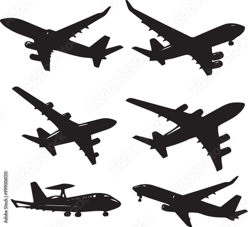 aeroplane sillouette set black and white 