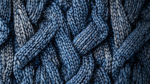 Close-up of blue knitted fabric.