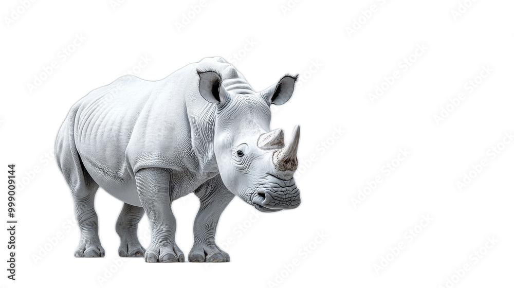 Minimalist White Rhino on Simple Background