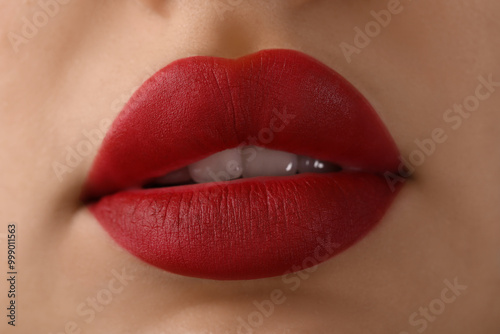 Sensual red matte lipstick ...