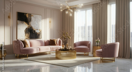 Modern living room interior design featuring elegant furniture and stylish decor in a bright natural lit space