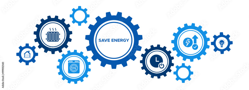 Save Energy Banner Concept: Power Efficiency, Insulation, Heating, Standby & Light Optimization Save Energy Banner Concept: Power Efficiency, Insulation, Heating, Standby & Light Optimization