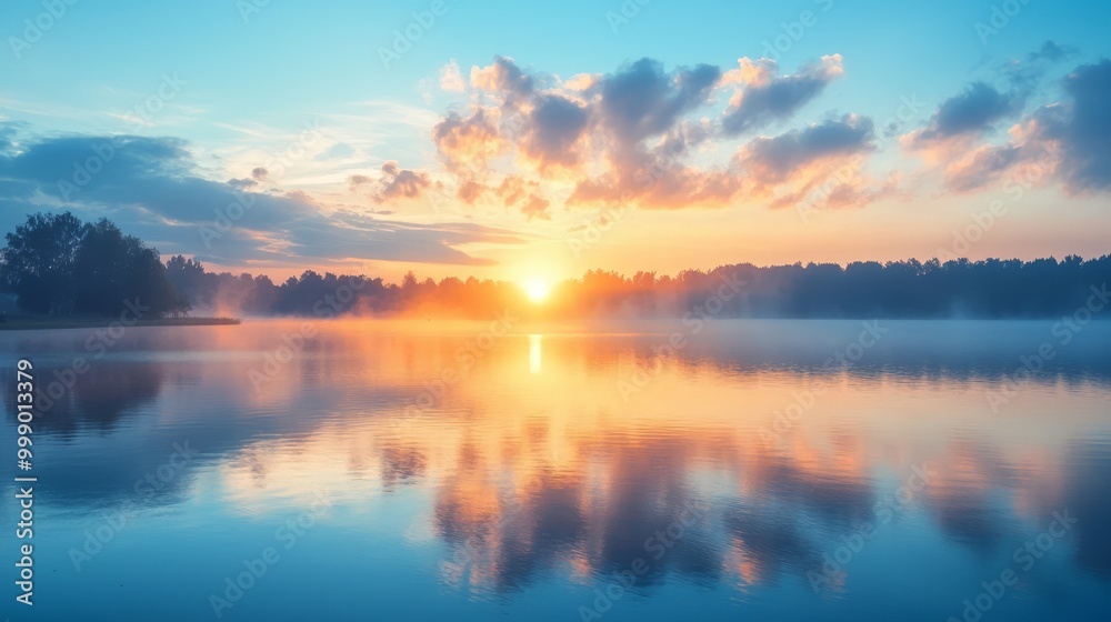 Serene Sunrise Reflection on Tranquil Lake - Symbol of Renewal and Hydration Serene Sunrise Reflection on Tranquil Lake - Symbol of Renewal and Hydration