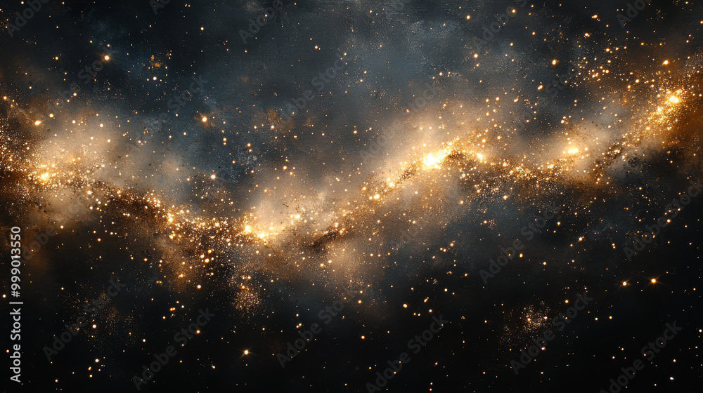 Obraz premium Cosmic Starry Galaxy with Glowing Nebula and Golden Dust in Space