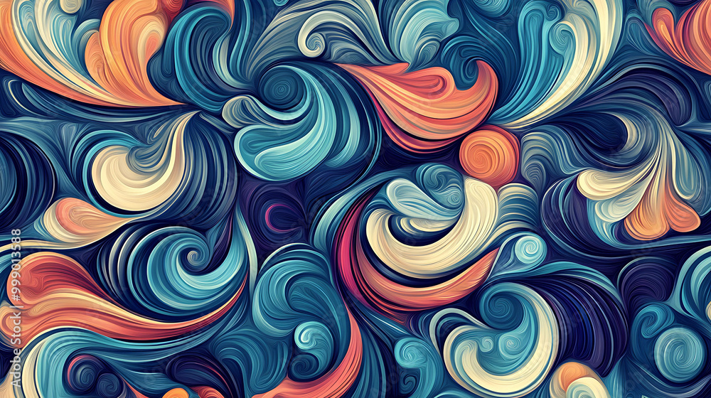Abstract swirls of orange, blue and cream paint on a dark background. Abstract swirls of orange, blue and cream paint on a dark background.