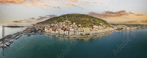 Gytheio or Gythio, Laconia, Peloponnese, Greece. Aerial view of Gytheio village , Mani Peninsula