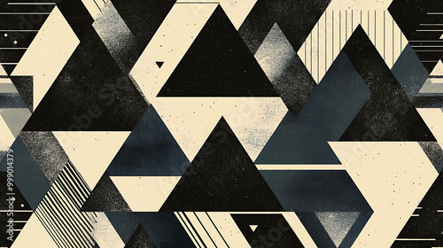 Wallpaper Mural Abstract geometric pattern with black triangles, lines, and a beige background. Torontodigital.ca