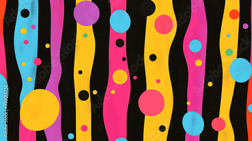 Wallpaper Mural Colorful abstract pattern with wavy stripes and scattered circles. Torontodigital.ca