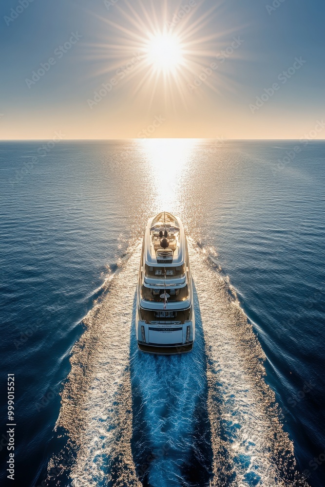 Obraz premium Luxurious yacht cruising across tranquil waters at sunset