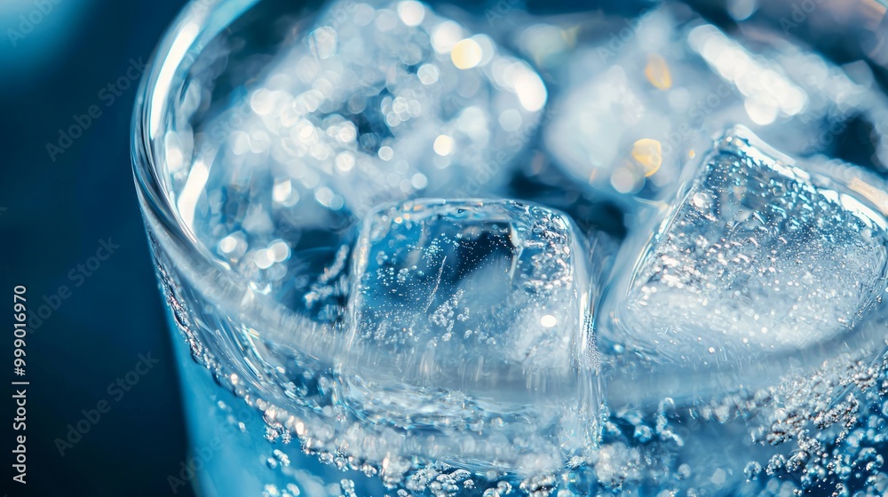 Sparkling Refreshment - Close-up of Ice Cubes in Glass of Sparkling Water for Hydration and Cooling Sparkling Refreshment - Close-up of Ice Cubes in Glass of Sparkling Water for Hydration and Cooling