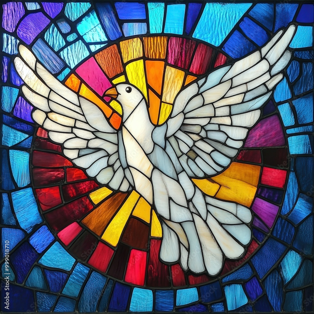 Obraz premium Stained glass depiction of the Holy Spirit in vibrant colors