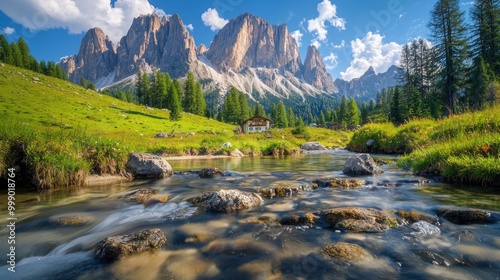 Serene Mountain Landscape: Nature's Refreshing Stream of Hydration